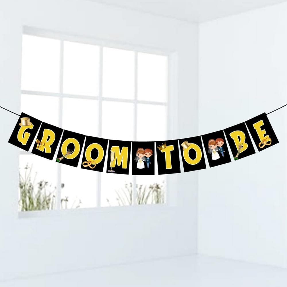 Balloonistics Groom to Be Happy Birthday Banner - Dapper Bachelor Party Bunting - Premium Cardstock Tuxedo & Bow-Tie Theme Decoration with Ribbons, Engagement & Wedding Celebration Backdrop (Groom To Be Banner) thumbnail 2