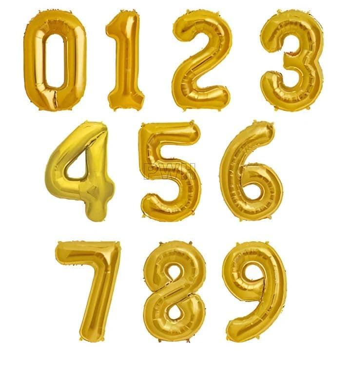 Partycat 16-Inch Gold Foil Number Balloons Full 0-9 Set - Complete Digit Collection for Birthdays, Anniversaries, Milestones, Photo Backdrops & Party Decorations thumbnail 2