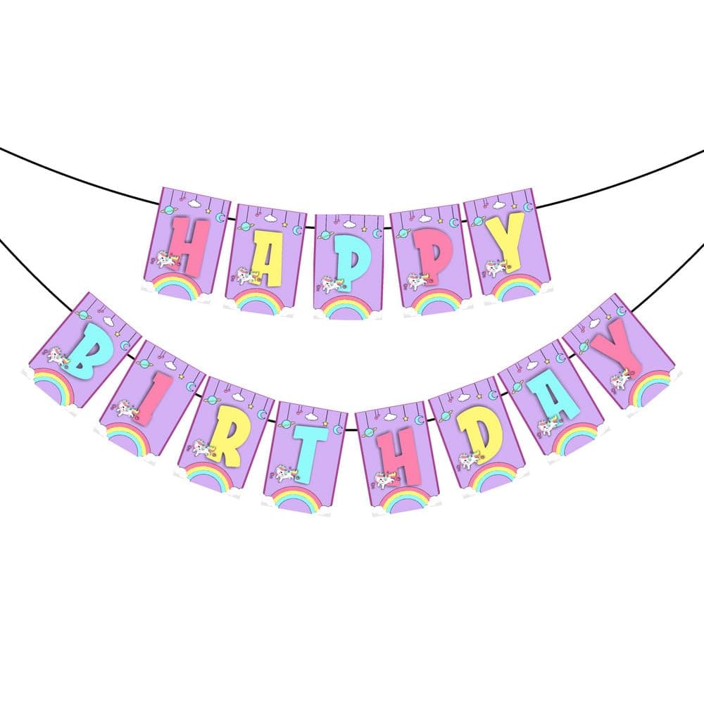 Balloonistics Unicorn Happy Birthday Banner – Magical Pastel Rainbow Bunting – Premium Cardstock Sparkle Party Decoration for Girls' Enchanted Unicorn Theme Birthdays thumbnail 2