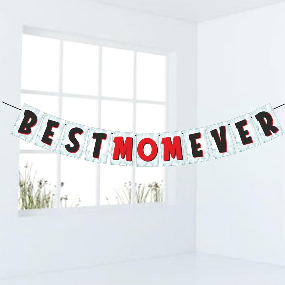Balloonistics Best Mom Ever Banner Premium Cardstock Party Decorations for Mother Elegant Birthday & Mother’s Day Backdrop Sign with Ribbon (Best Mom Banner) thumbnail 1