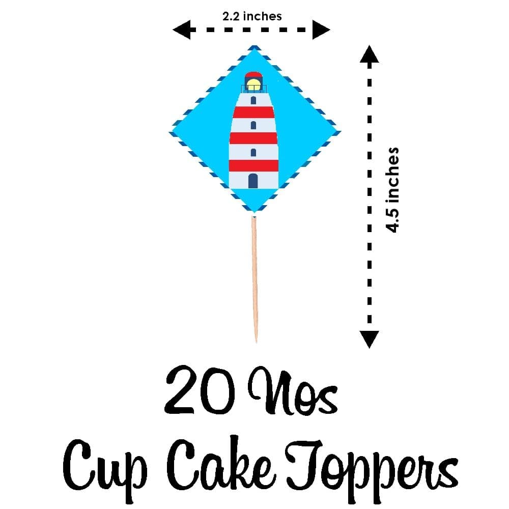 Balloonistics Sailor Theme Cupcake Toppers – Pack of 20 Premium Cardstock Cake Picks with Bamboo Sticks – Nautical Navy Blue & Red Decorations for Kids Birthdays, Baby Showers & Nautical Parties thumbnail 4