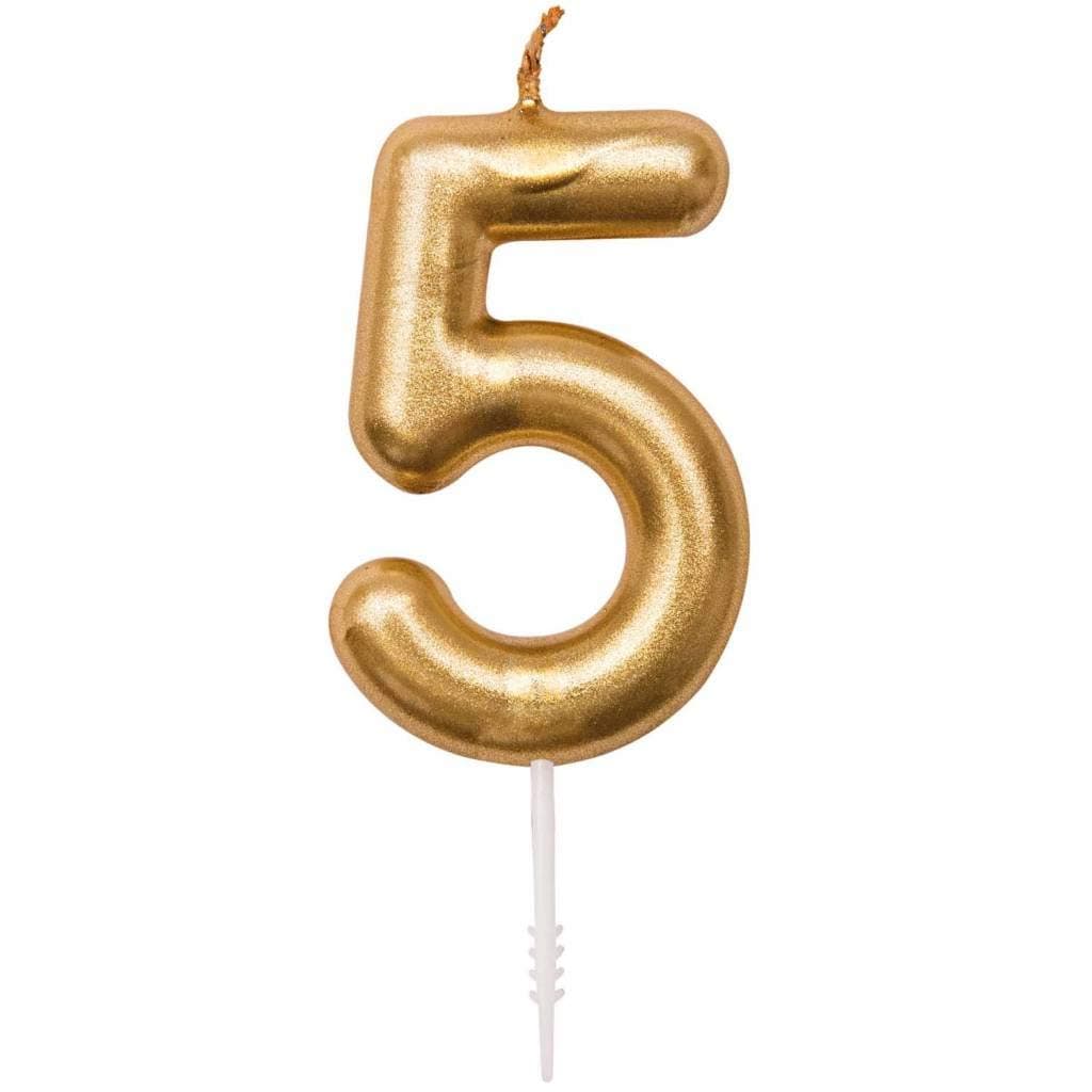 Balloonistics Gold Number 5 Candle on Stick – Elegant Metallic Gold Numeral Stick Candle for 5th Birthday, Golden Fifty & Custom Age Cake Decoration thumbnail 1