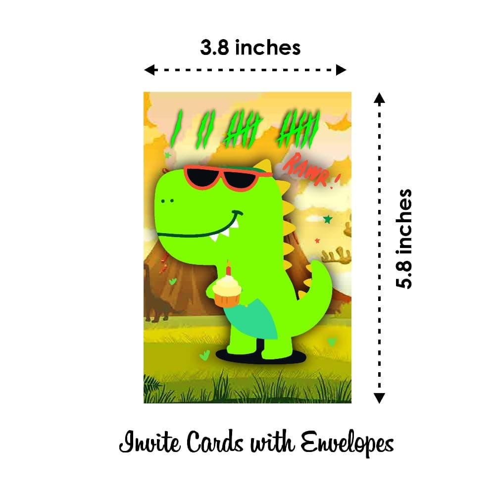 Balloonistics Dinosaur Theme Birthday Invitation Cards Premium Double-Sided Cardstock Dino Theme Invites Roar Party for Kids Birthday (Invite Cards - Pack of 10) thumbnail 6