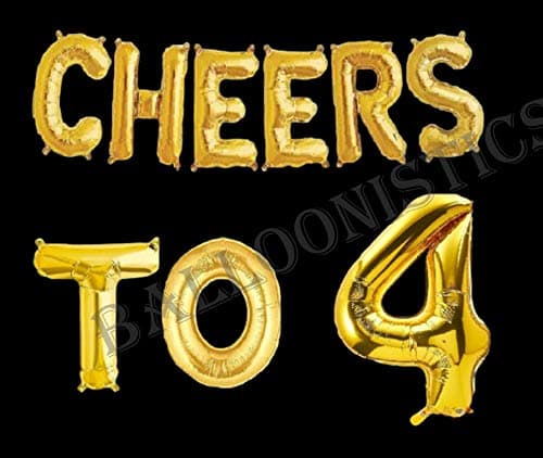 Balloonistics Cheers to Four Foil Balloon Combo – “Cheers to 4” & Number 4 Foil Balloon Set for 4th Birthday & Fourth Anniversary Party Decorations thumbnail 2