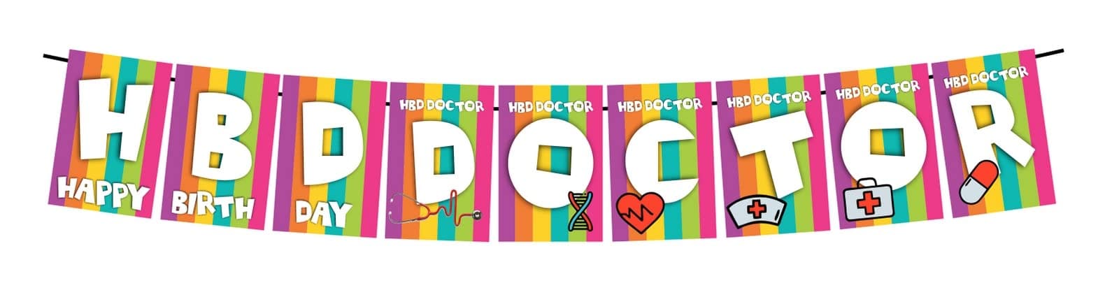 Balloonistics HBD Doctor Happy Birthday Banner - Medical Theme Rainbow Cardstock Bunting - Doctor, Nurse & Healthcare Hero Party Decorations, "Paging the Birthday Star" Backdrop thumbnail 1