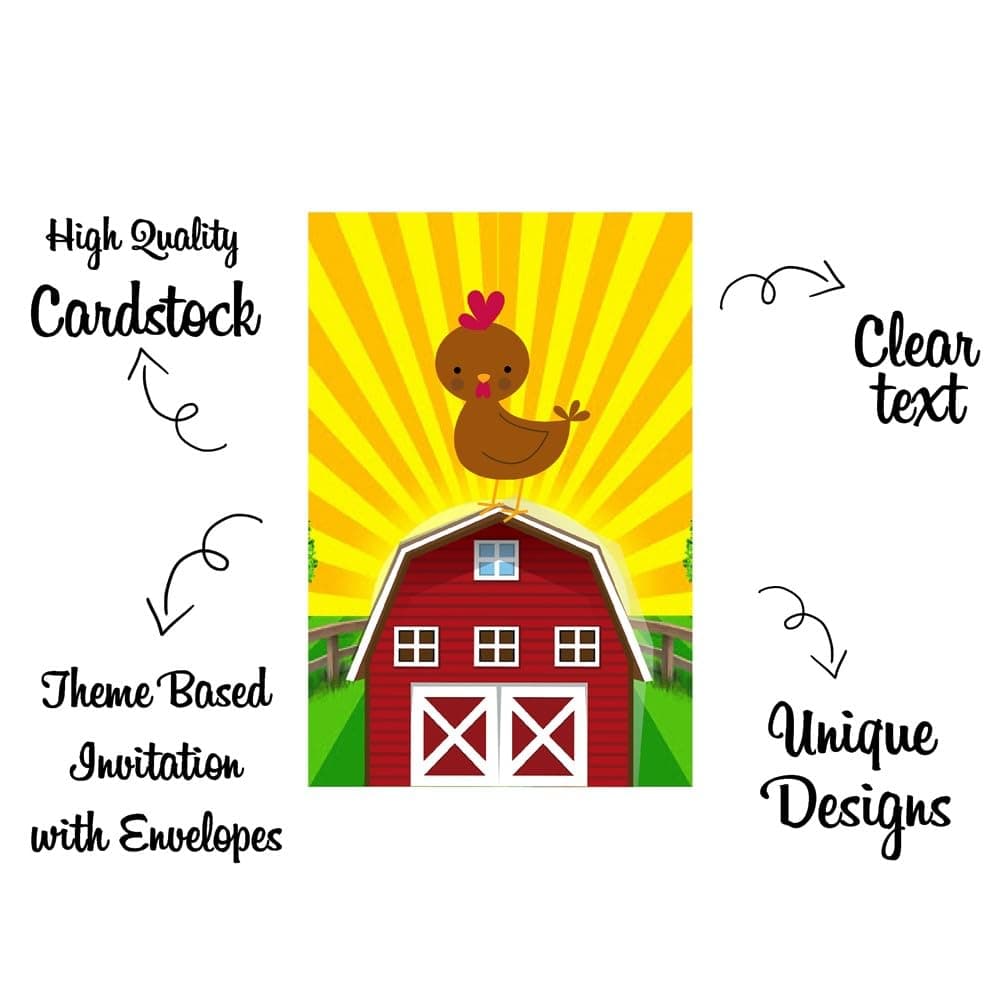 Balloonistics Farm Theme Birthday Invitation Cards with Envelopes - Pack of 10 Barnyard Party Invites - Premium Cardstock Double-Sided "Join the Herd" Invitations, Rustic Red Tractor & Cow Birthday Supplies (Invite Cards - Pack of 10) thumbnail 5