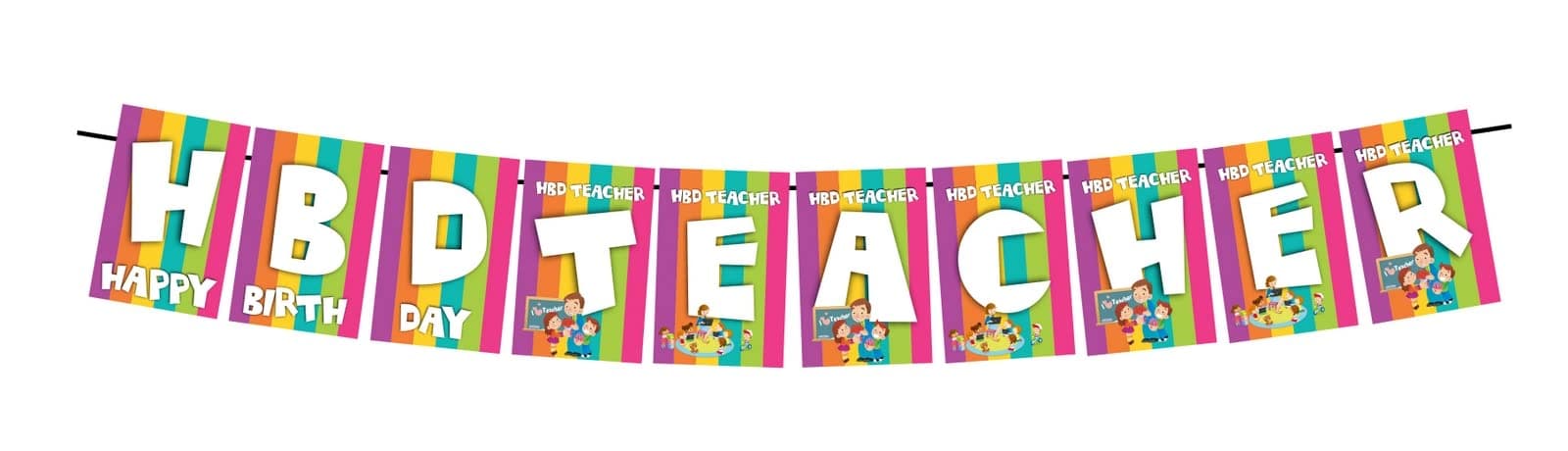 Balloonistics HBD Teacher Happy Birthday Banner - Classroom & Education Theme Rainbow Cardstock Bunting - Appreciation, School & Teacher Birthday Decorations, "World's Best Teacher" Backdrop thumbnail 1