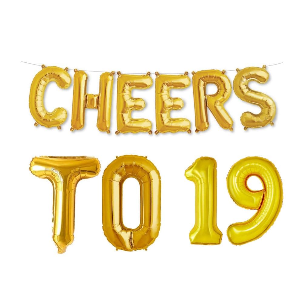 Balloonistics Cheers to Nineteen Foil Balloon Combo – “Cheers to 19” & Number 19 Foil Balloon Set for 19th Birthday & Teen Milestone Party Decorations thumbnail 1