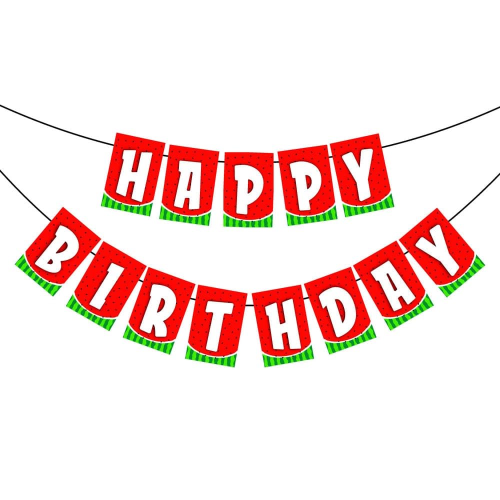 Balloonistics Watermelon Happy Birthday Banner – Vibrant Red & Green "One in a Melon" Bunting – Premium Cardstock Summer Fruit Theme Party Decorations for Girls & Boys thumbnail 2