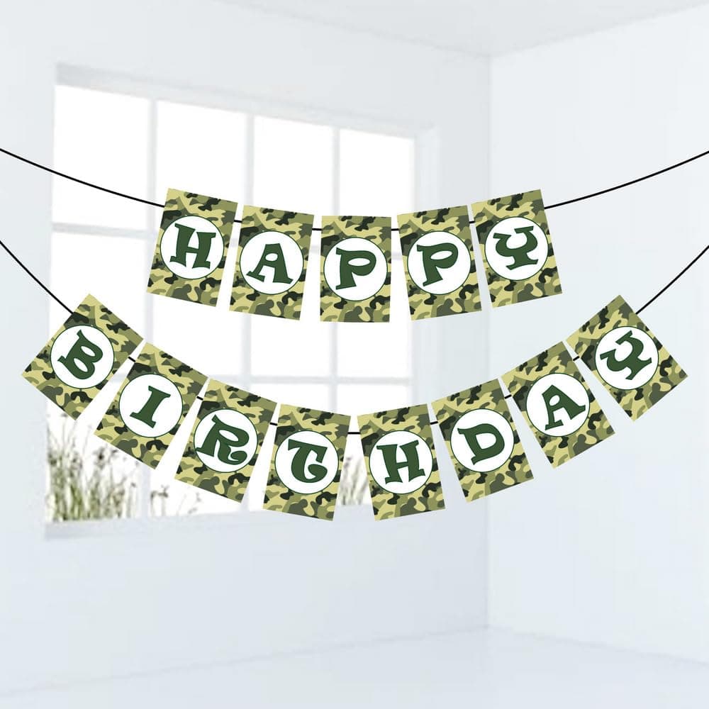 Balloonistics Camo Military Theme Happy Birthday Banner – Army Soldier Combat Bunting – Premium Cardstock Party Decorations for Military & Camouflage Themed Birthdays thumbnail 2