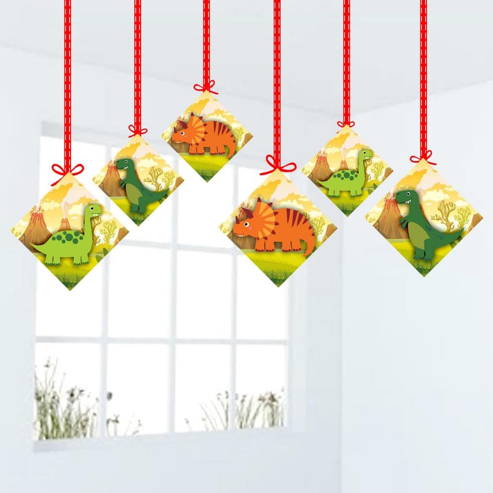 Balloonistics Dinosaur Theme Hanging Decoration Double-Sided Premium Cardstock Dino Theme Room Decor Party Supplies for Kids Birthday (Hangings - Pack of 12) thumbnail 1