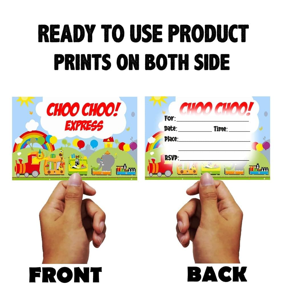 Balloonistics Train Birthday Theme Invitation Cards Double-Sided Cardstock Invite Notes Steam Engine Rail Party Cards for Birthday (Invite Cards - Pack of 10) thumbnail 4