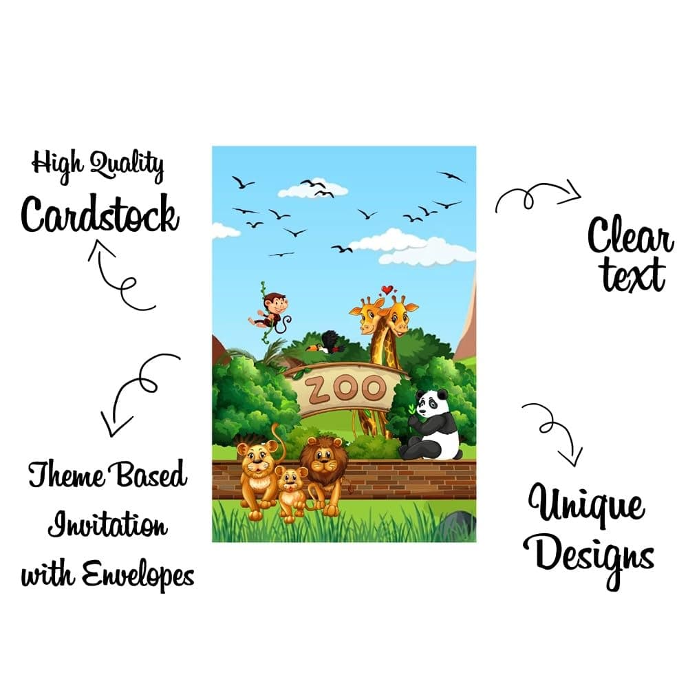 Balloonistics Zoo Theme Birthday Invitations - Pack of 10 Premium Matte Fill-In Cards - Lion, Giraffe & Zebra Jungle Safari Party Invites (Invite Cards - Pack of 10) thumbnail 5