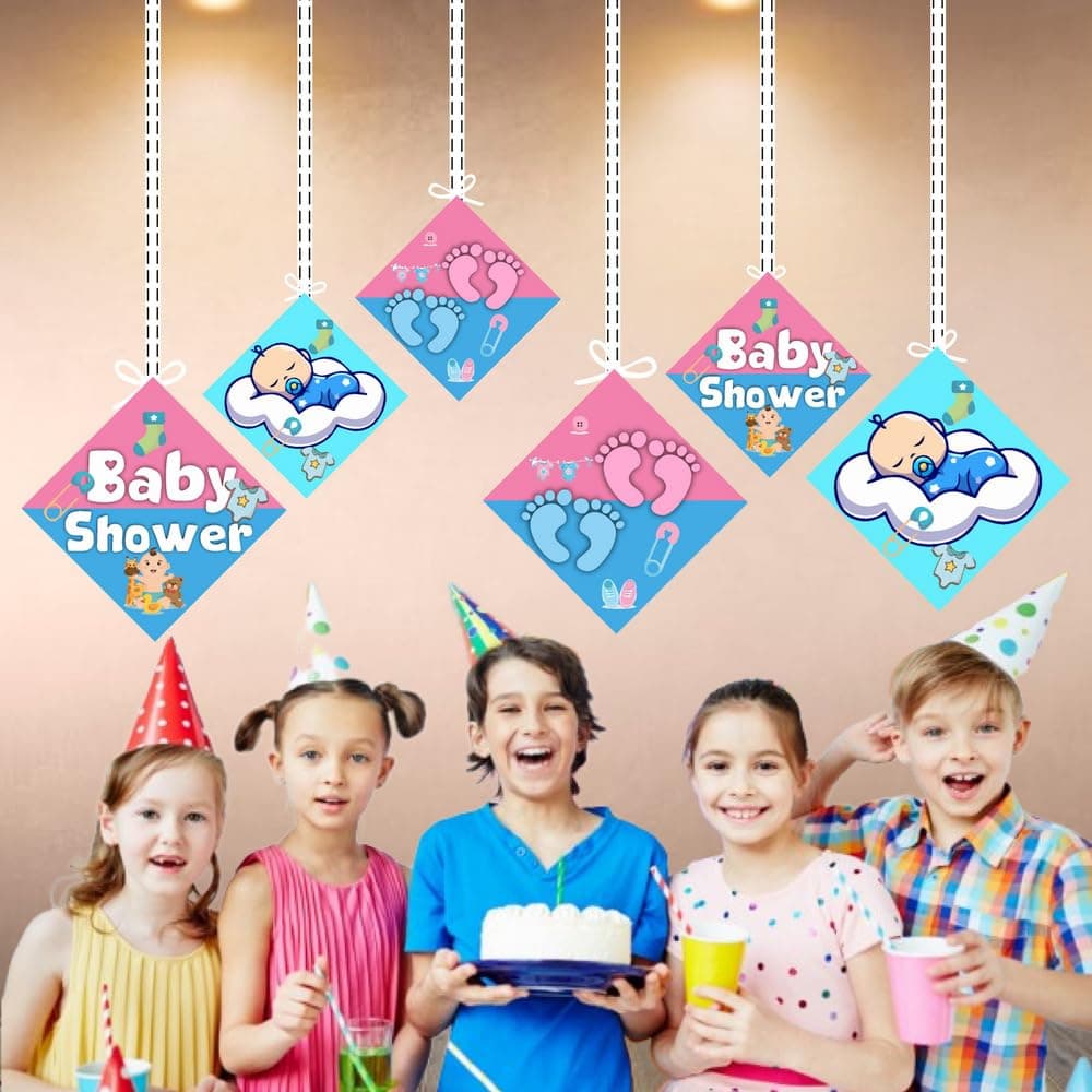 Balloonistics Baby Shower Welcome Banner - Large Cardstock "Welcome" Bunting with Elegant Pastel & Gold Accents - for Boys & Girls, Nursery Theme Entrance Decorations (Hangings - Pack of 12) thumbnail 4