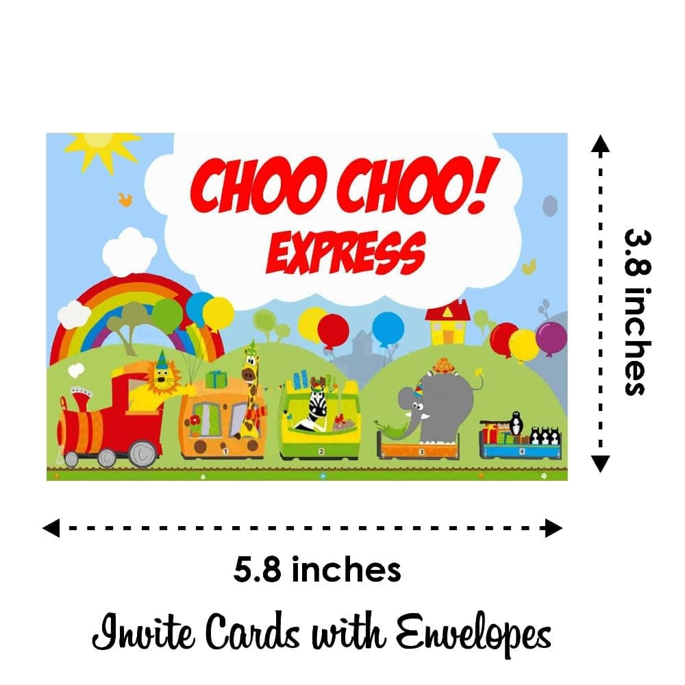 Balloonistics Train Birthday Theme Invitation Cards Double-Sided Cardstock Invite Notes Steam Engine Rail Party Cards for Birthday (Invite Cards - Pack of 10) thumbnail 6