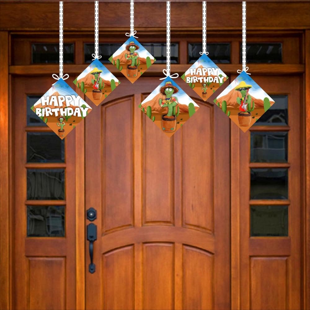 Balloonistics Talking Cactus Happy Birthday Hanging Decorations - Set of 12 Double-Sided Cardstock Swirls - Dancing Cactus Theme Party Supplies, Fiesta Birthday Ceiling Streamers, Fun Mimicking Plant Decor (Hangings - Pack of 12) thumbnail 3