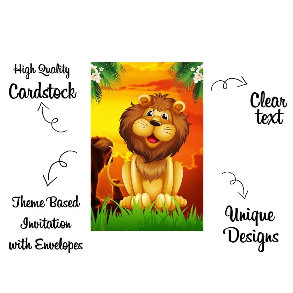 Balloonistics Lion Theme Birthday Invitation Cards - Pack of 20 Roaring Jungle Safari Party Invites - Premium Cardstock "King of the Jungle" Fill-in Invitations, Wild One & Zoo Theme Birthday Supplies (Invite Cards - Pack of 10) thumbnail 5