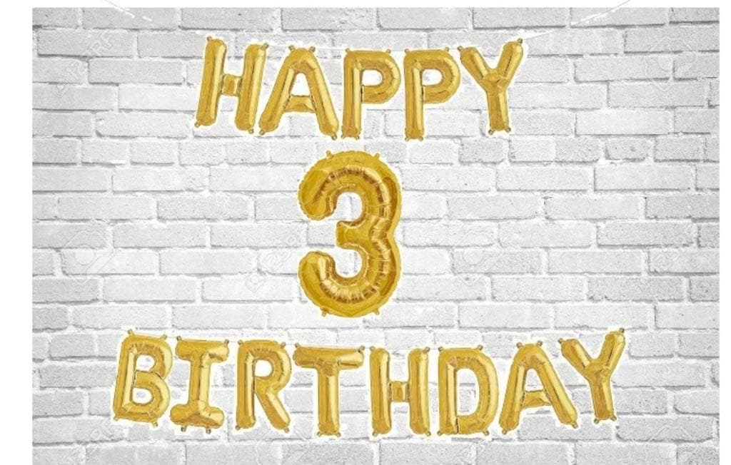 Balloonistics Happy Birthday Letter Golden Foil Balloons and Number Golden Foil Balloon for Party Decoration (Number 3) thumbnail 1
