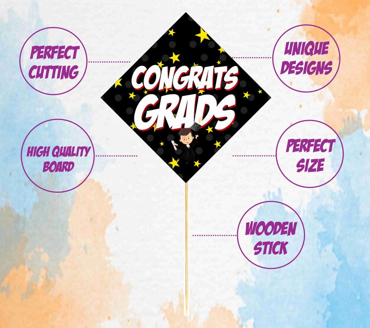 Balloonistics Graduation Photo Booth Props – Pack of 10 Premium Cardstock Accessories – Elegant Black & Gold Class Party Supplies thumbnail 5