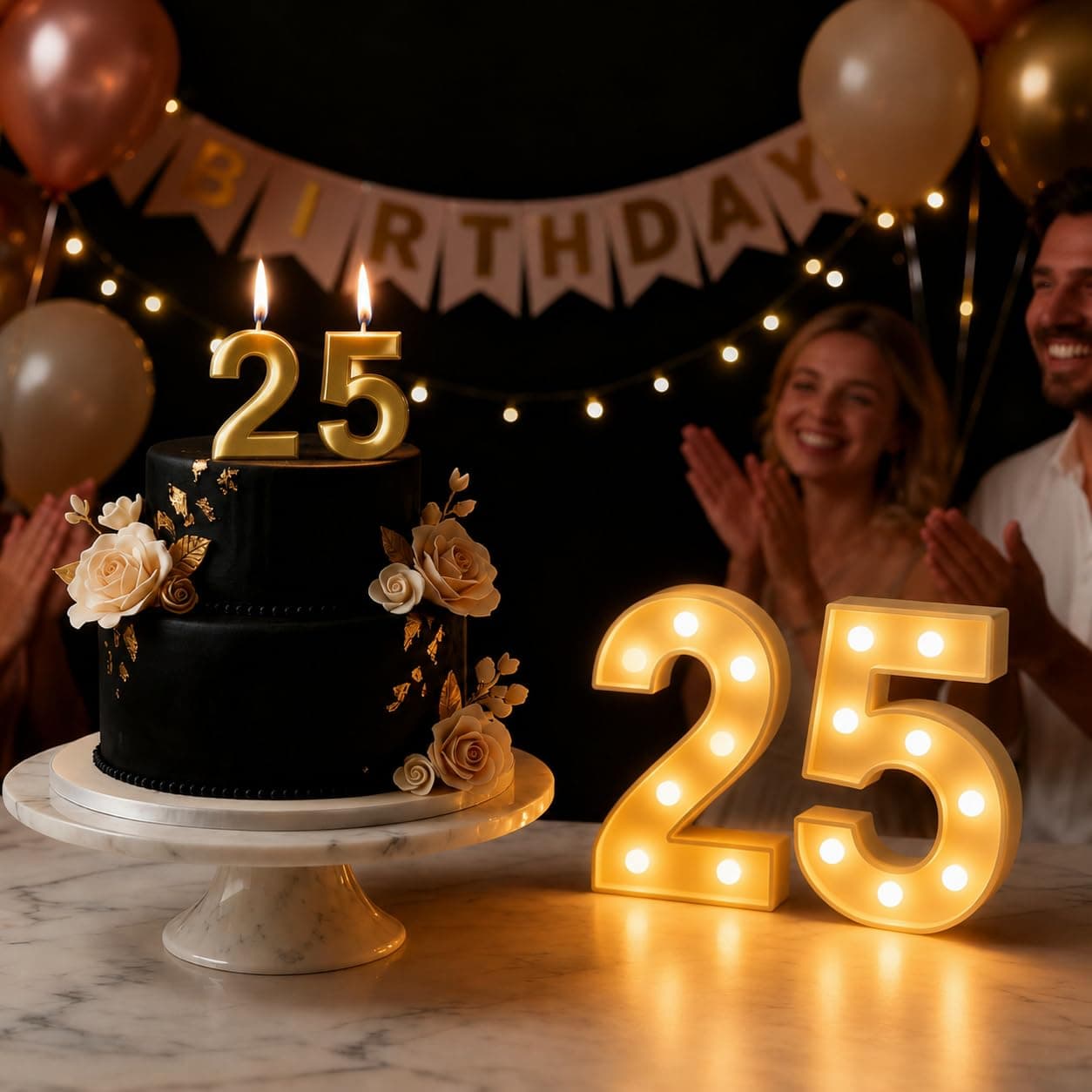Balloonistics Number 25 LED Marquee Light & Gold Number 25 Birthday Candle Combo - 9-Inch Warm White Marquee Sign + Metallic Gold Cake Candle for 25th Birthday, Anniversary & Milestone Party thumbnail 1