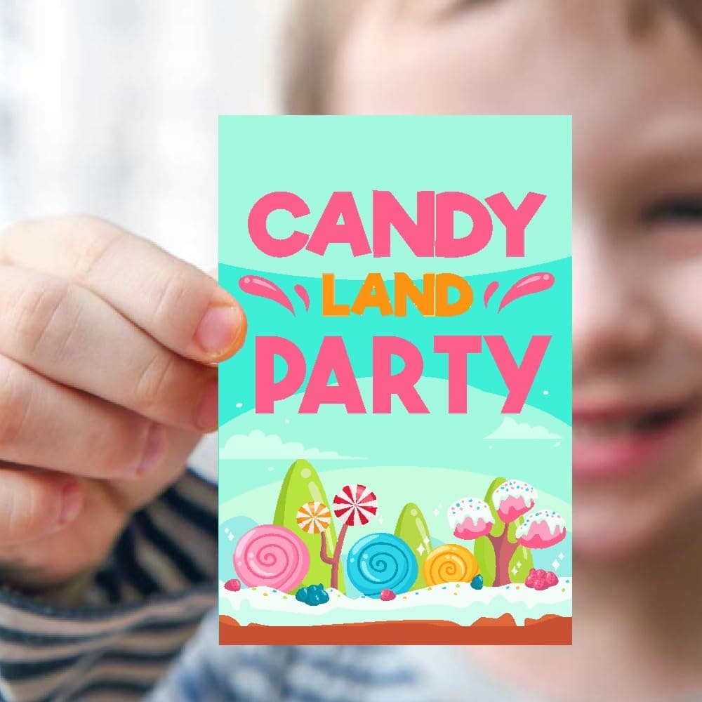 Balloonistics Candy Theme Birthday Invitation Cards - Pack of 10 Double-Sided Cardstock Invites with Envelopes - Sweet One, Candyland, and Lollipop Party Stationery for Kids, Fill-In Style (Invite Cards - Pack of 10) thumbnail 2