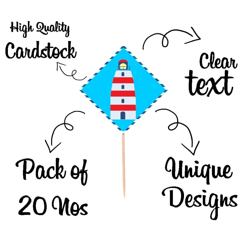 Balloonistics Sailor Theme Cupcake Toppers – Pack of 20 Premium Cardstock Cake Picks with Bamboo Sticks – Nautical Navy Blue & Red Decorations for Kids Birthdays, Baby Showers & Nautical Parties thumbnail 5