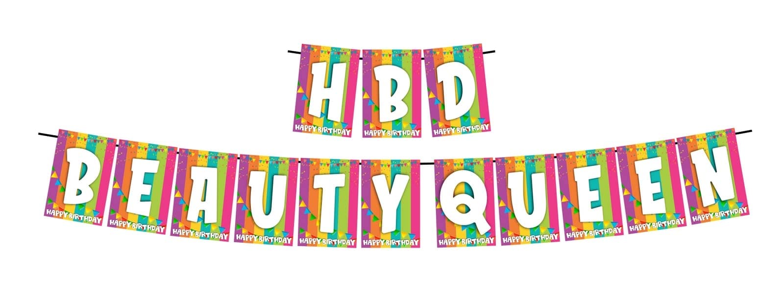 Balloonistics Beauty Queen Happy Birthday Banner - Vibrant Rainbow & Bunting Cardstock Bunting - Pageant, Princess & Diva Theme Birthday Decorations, "HBD Beauty Queen" Backdrop thumbnail 1
