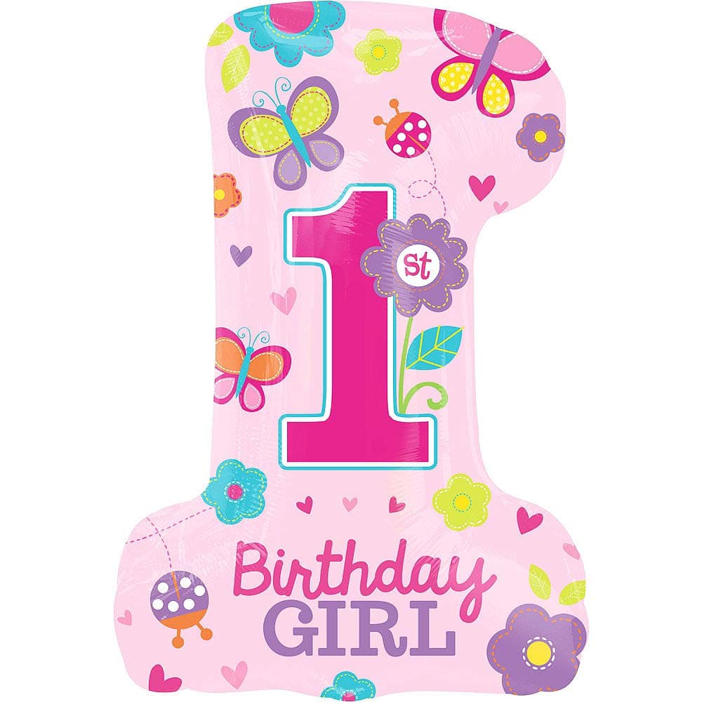 Balloonistics Sweet Girl 1st Birthday Foil Balloon – Number 1 Shaped Floral Design Balloon for Baby Girl’s First Birthday Party Decoration thumbnail 2