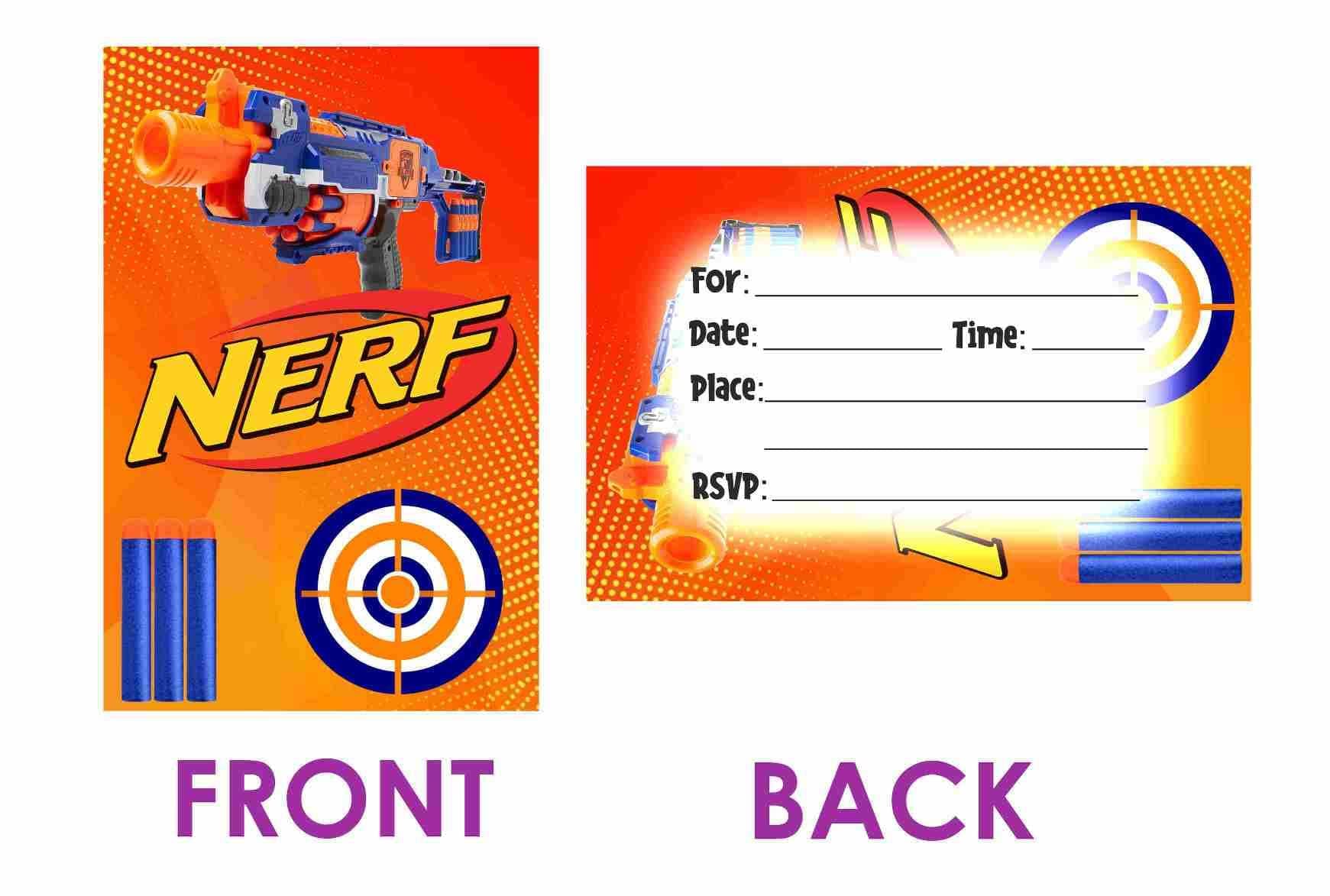 NERF Theme Birthday Invitation Cards - Pack of 10 "Battle Call" Invites - Blue & Orange Tactical Dart War Party Stationery, "Report for Duty" Birthday Invites (Invite Cards - Pack of 10) thumbnail 2