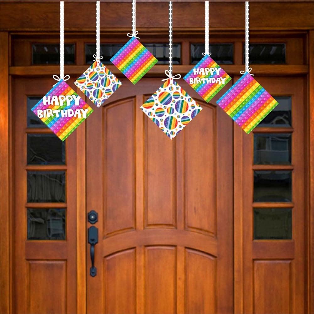 Balloonistics Pop It Theme Happy Birthday Hanging Decorations - Pack of 12 Double-Sided Cardstock Cutouts with Hanging Ribbons - Vibrant Fidget Toy Party Decor for Ceiling, Walls & Windows (Hangings - Pack of 12) thumbnail 3