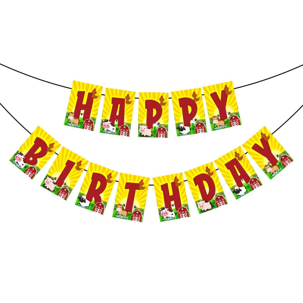 Balloonistics Farm Theme Happy Birthday Banner - "Join the Herd" Barnyard Bunting - Premium Cardstock Red Tractor & Cow Birthday Decoration with Ribbons, Rustic Country Party & Dessert Table Backdrop (Happy Birthday Banner) thumbnail 2