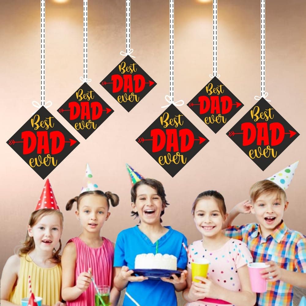 Balloonistics Best Dad Ever Hanging Decorations - Pack of 12 Double-Sided Cardstock Cutouts with Satin Ribbons - Premium Father’s Day & Dad’s Birthday Ceiling Decor, Vibrant Double-Sided Print (Hangings - Pack of 12) thumbnail 4