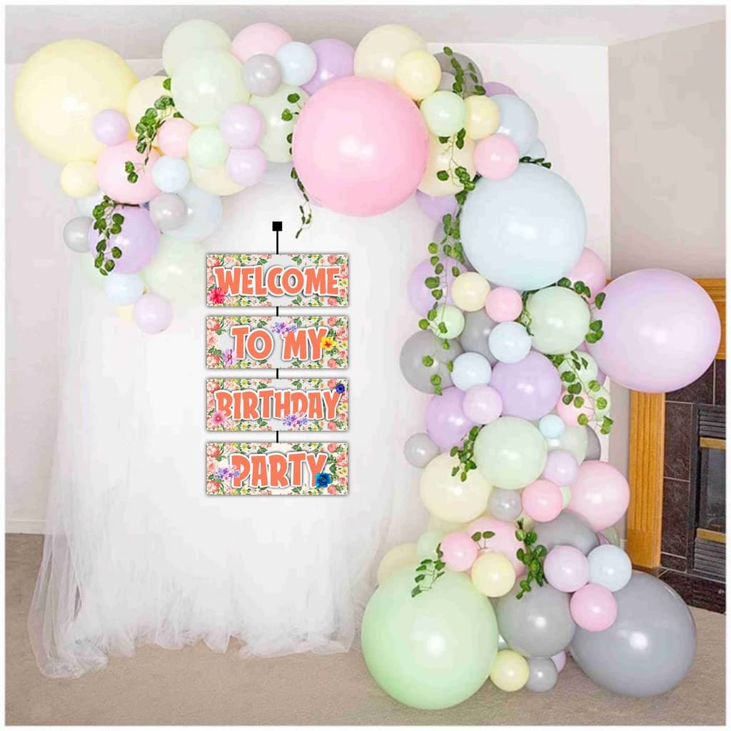 Balloonistics Floral Theme Welcome Board (2.3 Feet) - Elegant Botanical Flower Greeting Sign for Birthdays, Garden Parties & Tea Parties - Large Cardstock Entrance Decor with Ribbons for Indoor & Outdoor Use (Welcome Outdoor Board) thumbnail 4
