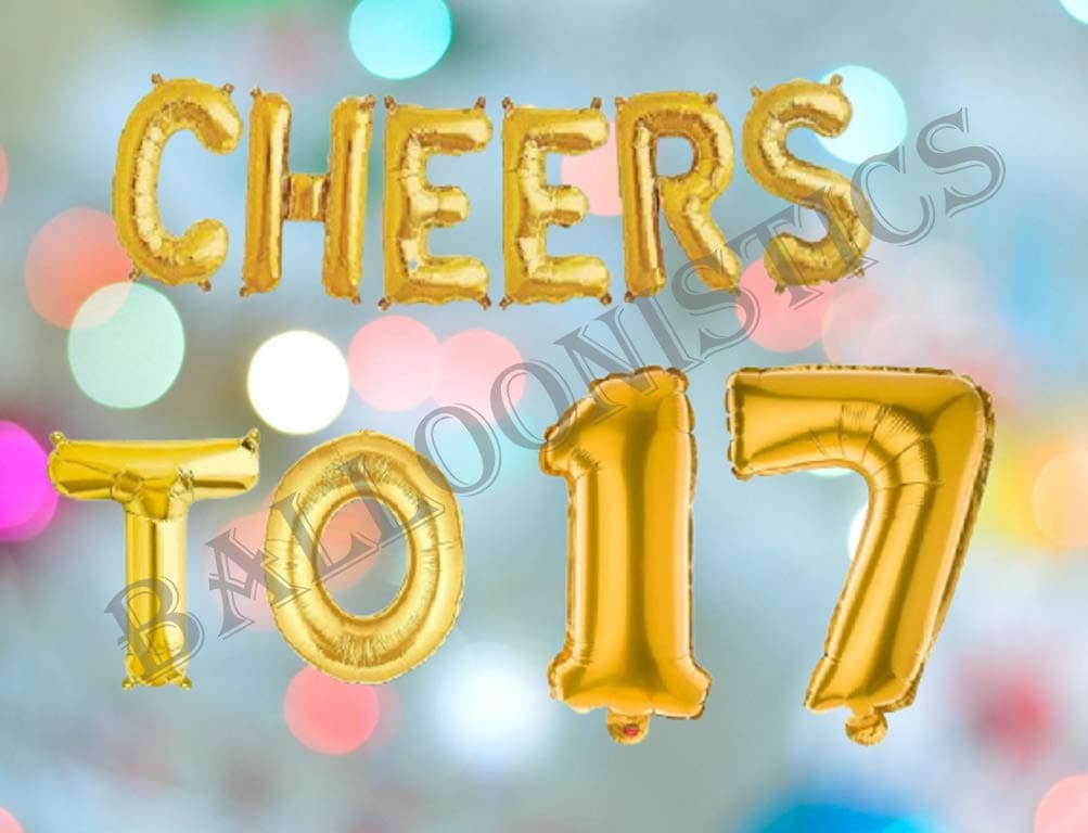 Balloonistics Cheers to Seventeen Foil Balloon Combo – Number 17 Birthday & Anniversary Celebration Balloon Set thumbnail 3