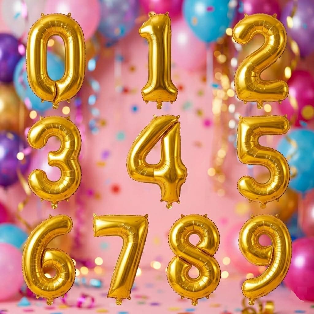 Partycat 16-Inch Gold Foil Number Balloons Full 0-9 Set - Complete Digit Collection for Birthdays, Anniversaries, Milestones, Photo Backdrops & Party Decorations thumbnail 6