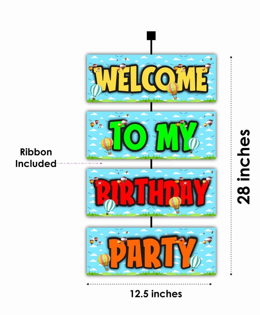 Balloonistics Hot Air Balloon Theme Welcome Board - 2.3 Ft Large "Adventure Awaits" Entryway Sign - Premium Cardstock Pastel Sky & Clouds Birthday Decoration with Ribbons, Whimsical Party Backdrop (Welcome Outdoor Board) thumbnail 2