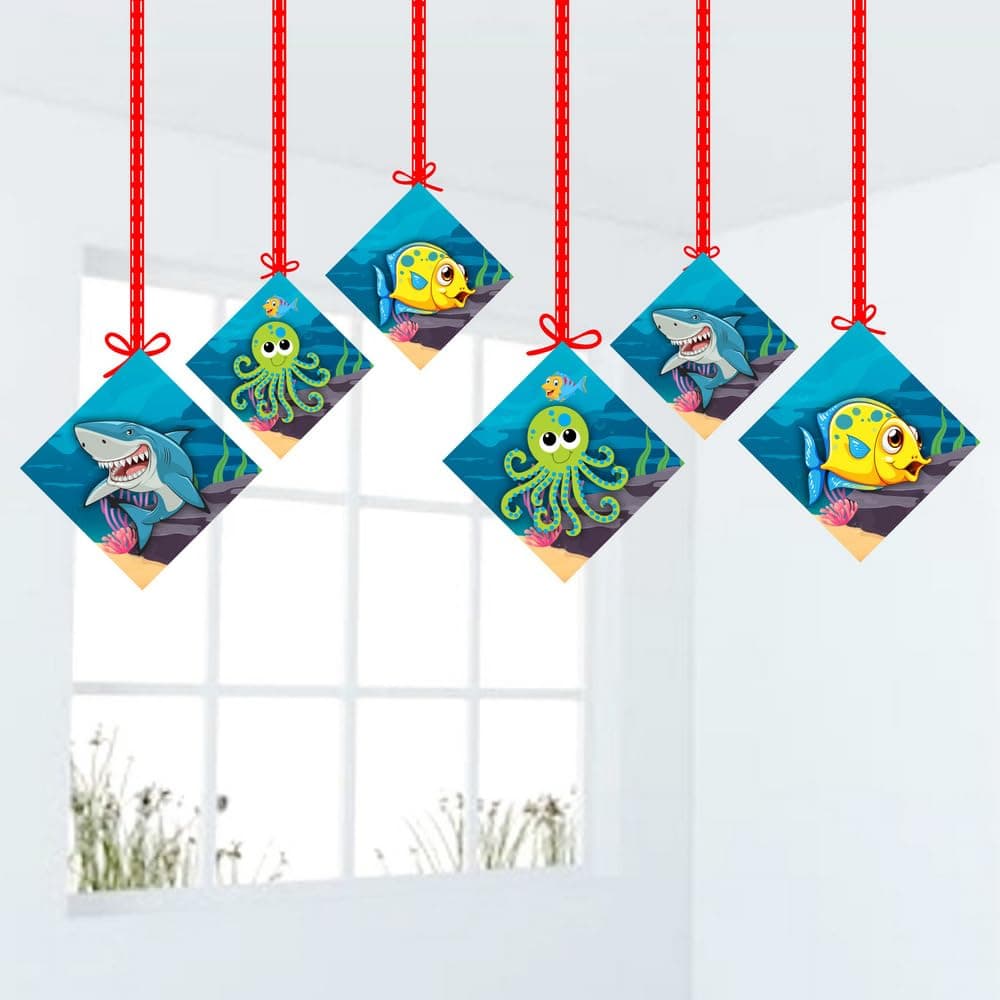 Balloonistics Ocean Underwater Theme Birthday Hanging Decorations Double-Sided Cardstock Cutouts Ocean Life Theme Party Decor for Kids (Hangings - Pack of 12) thumbnail 1
