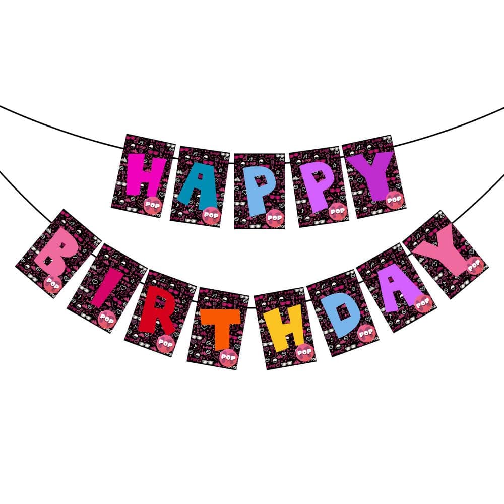 Balloonistics K-Pop Theme Happy Birthday Banner - "Idol Style" Music Video Aesthetic Cardstock Bunting - Premium Birthday Decoration Backdrop for Fans, Teens & Finger Heart Lovers (Happy Birthday Banner) thumbnail 2