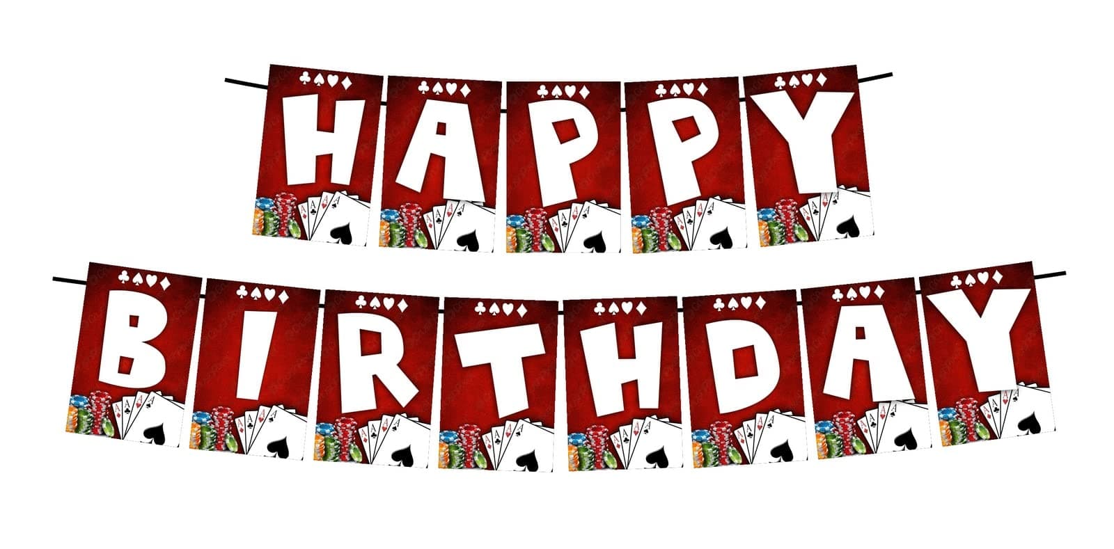 Balloonistics Rummy Theme Happy Birthday Banner - Card Game & High Stakes Cardstock Bunting for Gamers - Poker Night & Casino Party Decorations, "Play Your Cards Right" Backdrop thumbnail 1