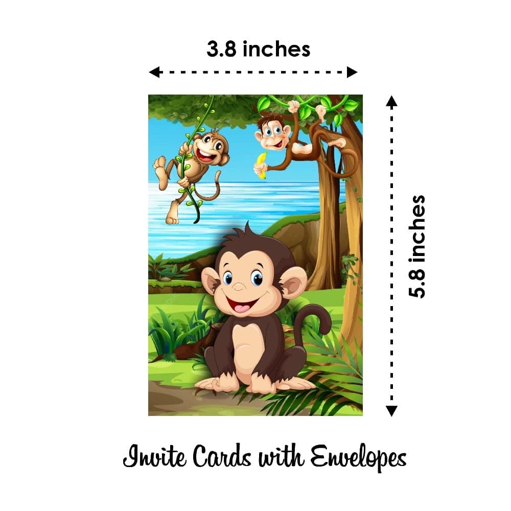 Balloonistics Monkey Theme Birthday Invitation Cards - Pack of 10 Double-Sided Jungle Safari Invites with Envelopes - Premium Cardstock Stationery, Cute Animal Party Supplies for Boys & Girls (Invite Cards - Pack of 10) thumbnail 6