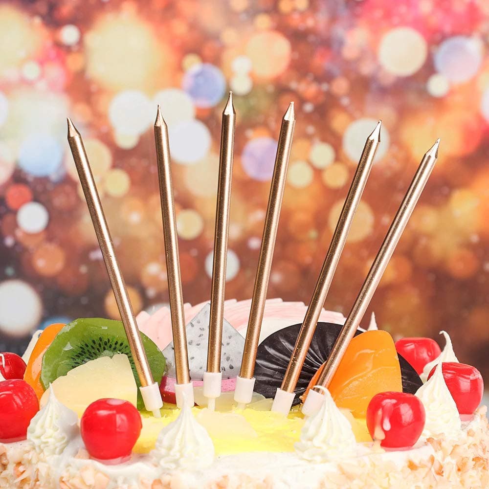 Balloonistics Gold Long Stick Metallic Cake Candles – Sparkly Gold Slim Pencil Candles for Birthday, Wedding, Anniversary & Celebration Cake Decoration (Gold, Pack of 6) thumbnail 4