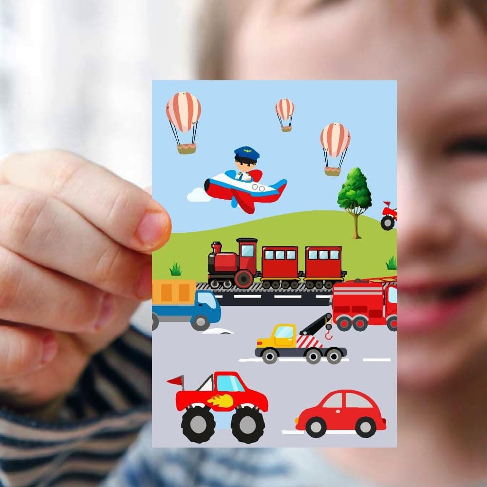 Balloonistics Transport Theme Birthday Invitation Cards Premium Double-Sided Cardstock Vehicle & Transportation Party Invites for Kids (Invite Cards - Pack of 10) thumbnail 2
