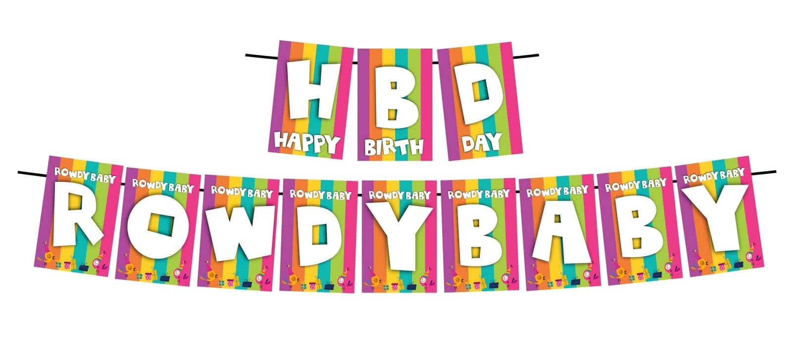 Balloonistics HBD Rowdy Baby Happy Birthday Banner - Vibrant Rainbow & Party Bird Cardstock Bunting - Fun First & Toddler Party Decorations, "Happy Birthday Rowdy Baby" Backdrop thumbnail 1