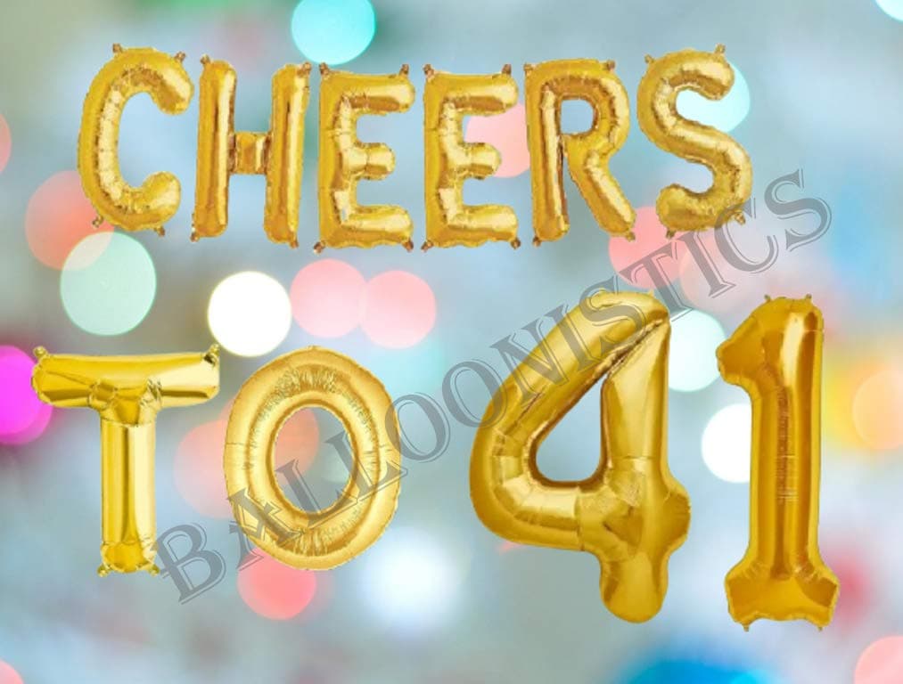 Balloonistics 'Cheers to 41' Gold Foil Balloon Combo – Number 41 Balloon for 41st Birthday & Anniversary Decoration thumbnail 3