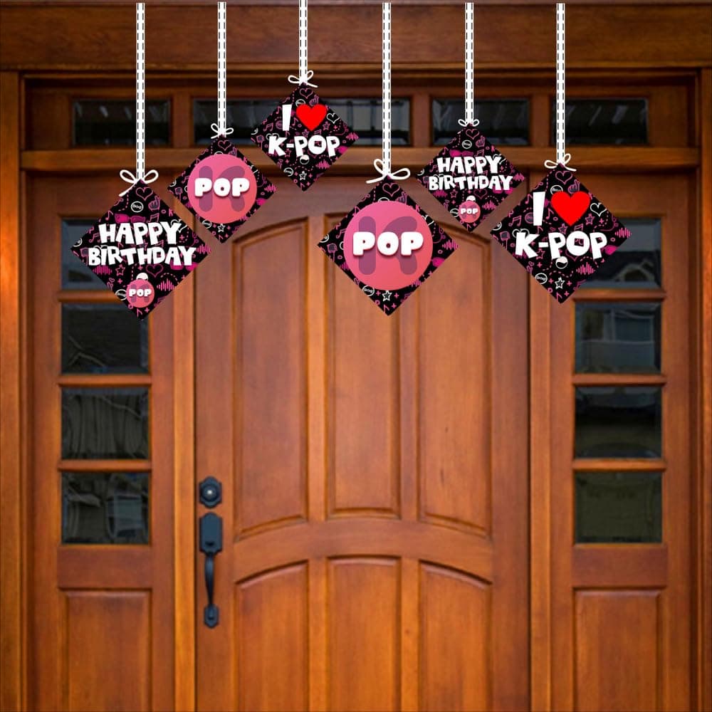 Balloonistics K-Pop Theme Birthday Hanging Decorations - Pack of 12 Double-Sided Cardstock Cutouts - Music Video Aesthetic Party Decor with Ribbons for Fans, Teens & Finger Heart Lovers (Hangings - Pack of 12) thumbnail 3