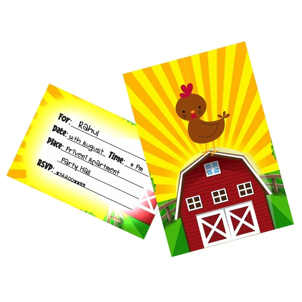 Balloonistics Farm Theme Birthday Invitation Cards with Envelopes - Pack of 10 Barnyard Party Invites - Premium Cardstock Double-Sided "Join the Herd" Invitations, Rustic Red Tractor & Cow Birthday Supplies (Invite Cards - Pack of 10) thumbnail 1