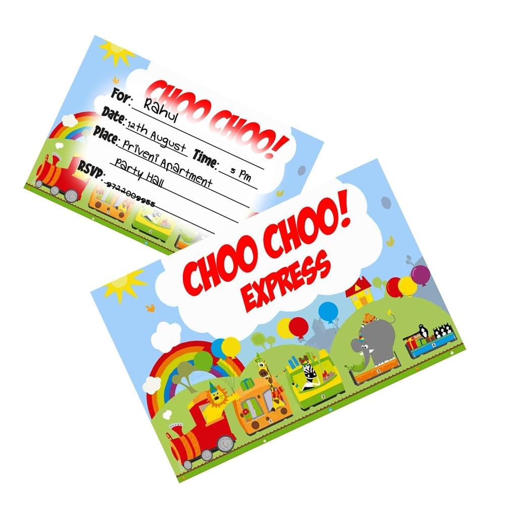 Balloonistics Train Birthday Theme Invitation Cards Double-Sided Cardstock Invite Notes Steam Engine Rail Party Cards for Birthday (Invite Cards - Pack of 10) thumbnail 1
