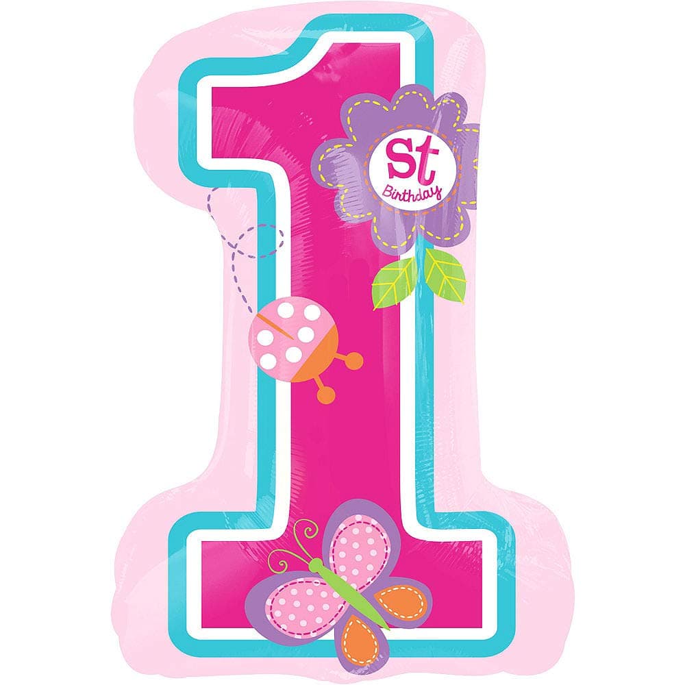 Balloonistics Sweet Girl 1st Birthday Foil Balloon – Number 1 Shaped Floral Design Balloon for Baby Girl’s First Birthday Party Decoration thumbnail 1