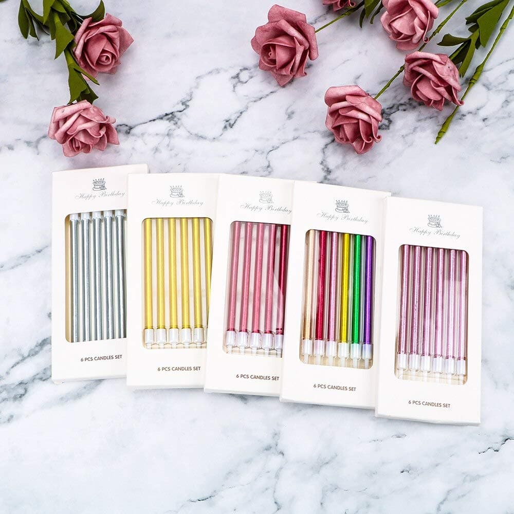 Balloonistics Silver Long Stick Metallic Cake Candles – Sparkly Silver Candles for Birthday, Wedding & Celebration Cake Decoration (Silver, Pack of 6) thumbnail 5