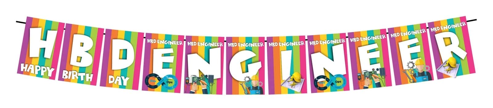 Balloonistics HBD Engineer Happy Birthday Banner - STEM & Tech Theme Rainbow Cardstock Bunting - Civil, Mechanical & Software Engineer Party Decorations, "Building the Best Year" Backdrop thumbnail 1